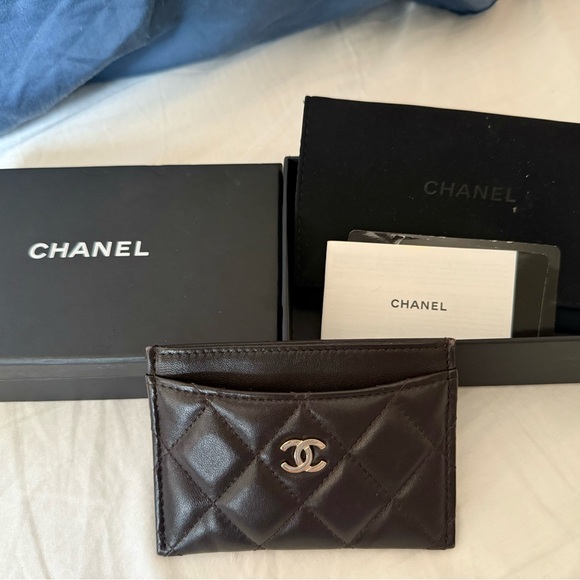 Lambskin Quilted Card Holder Black - Picture 1 of 5